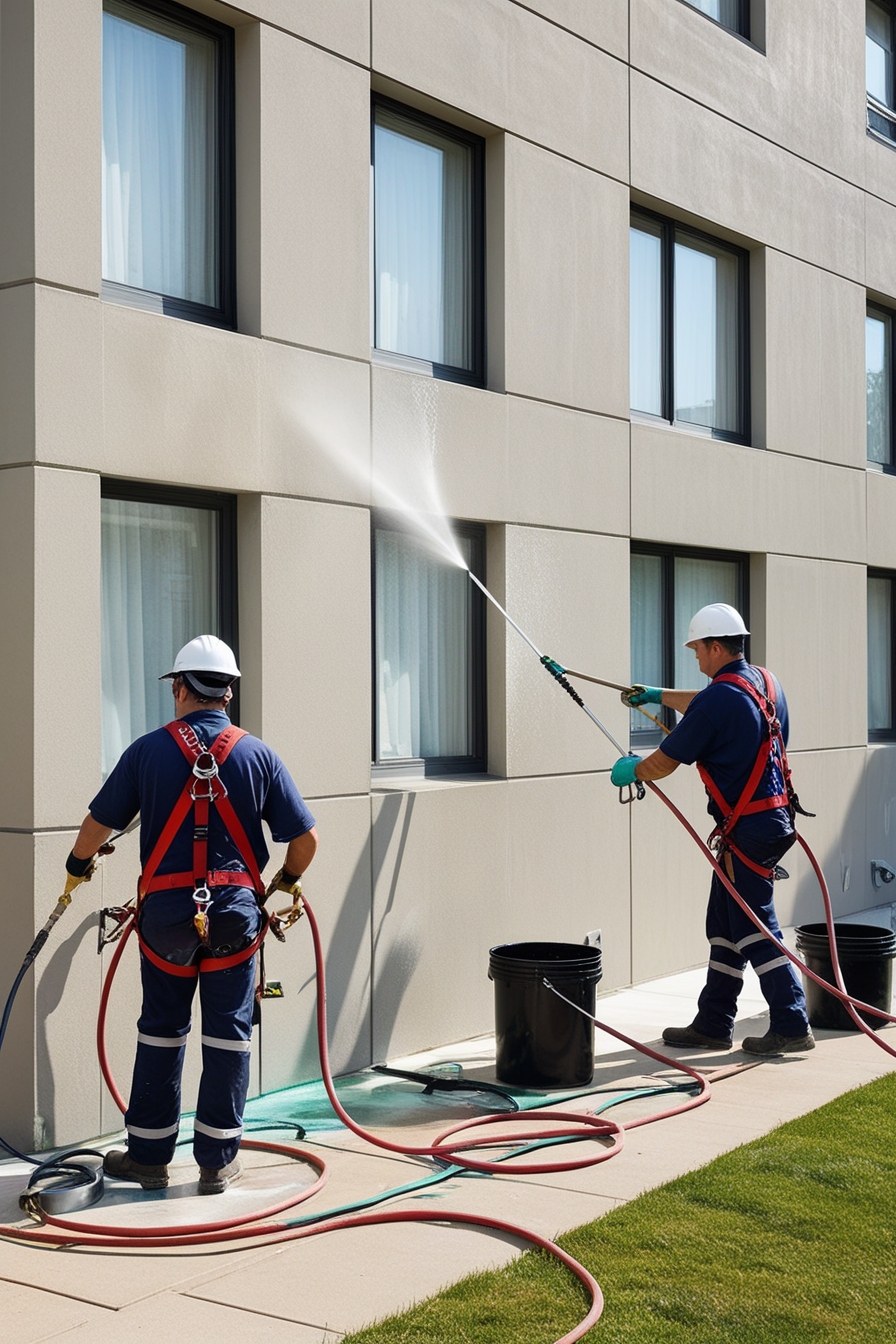 Hommes qui nettoie une façade Montigny Les Metz