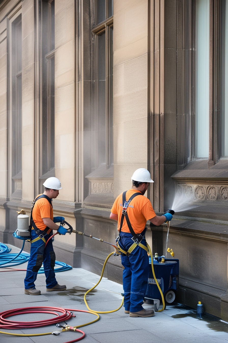 Hommes qui nettoie une façade Nancy