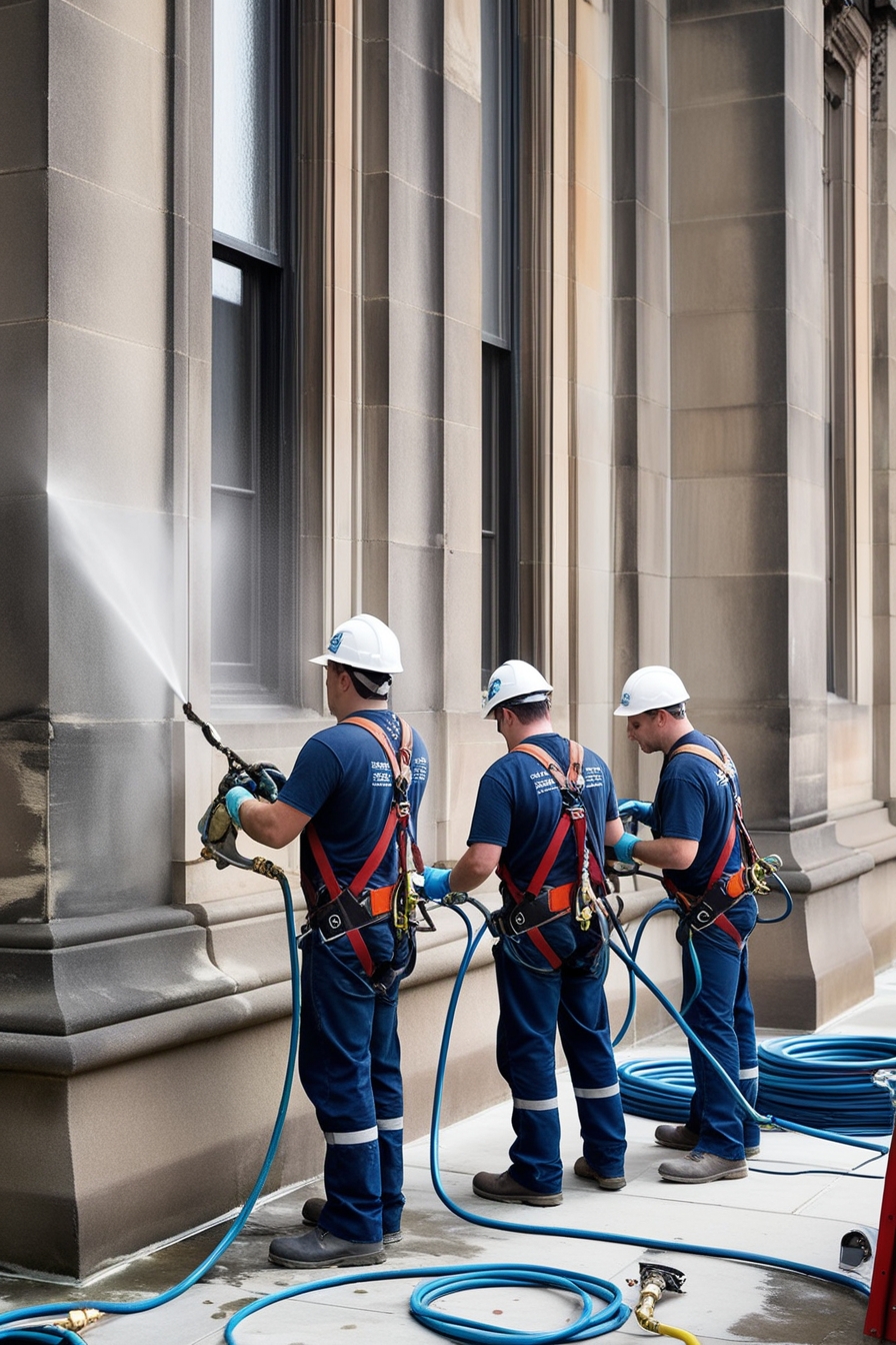 Hommes qui nettoie une façade Thionville